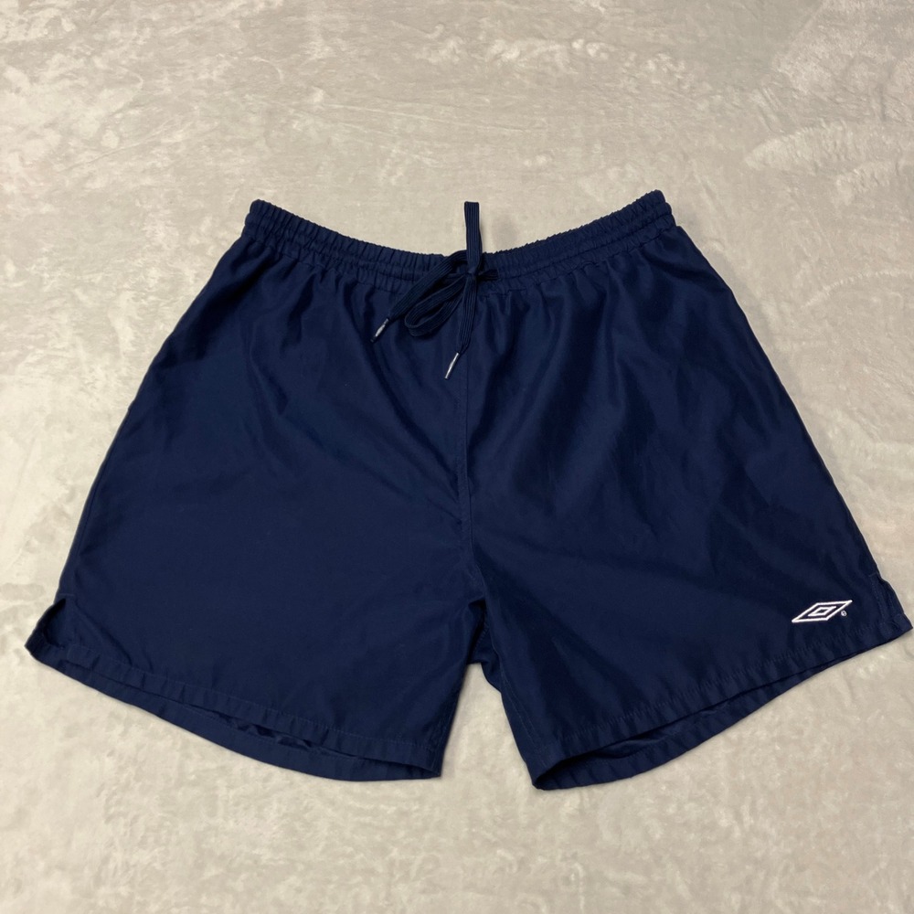 Vintage 90s Umbro Soccer Shorts 5" Solid Navy Blue Drawstring Y2L Mens L
